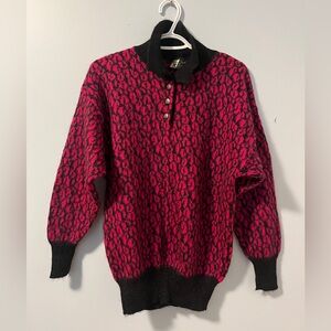 Vintage 90s Fuchsia and Black Leopard-Print Pullover Sweater